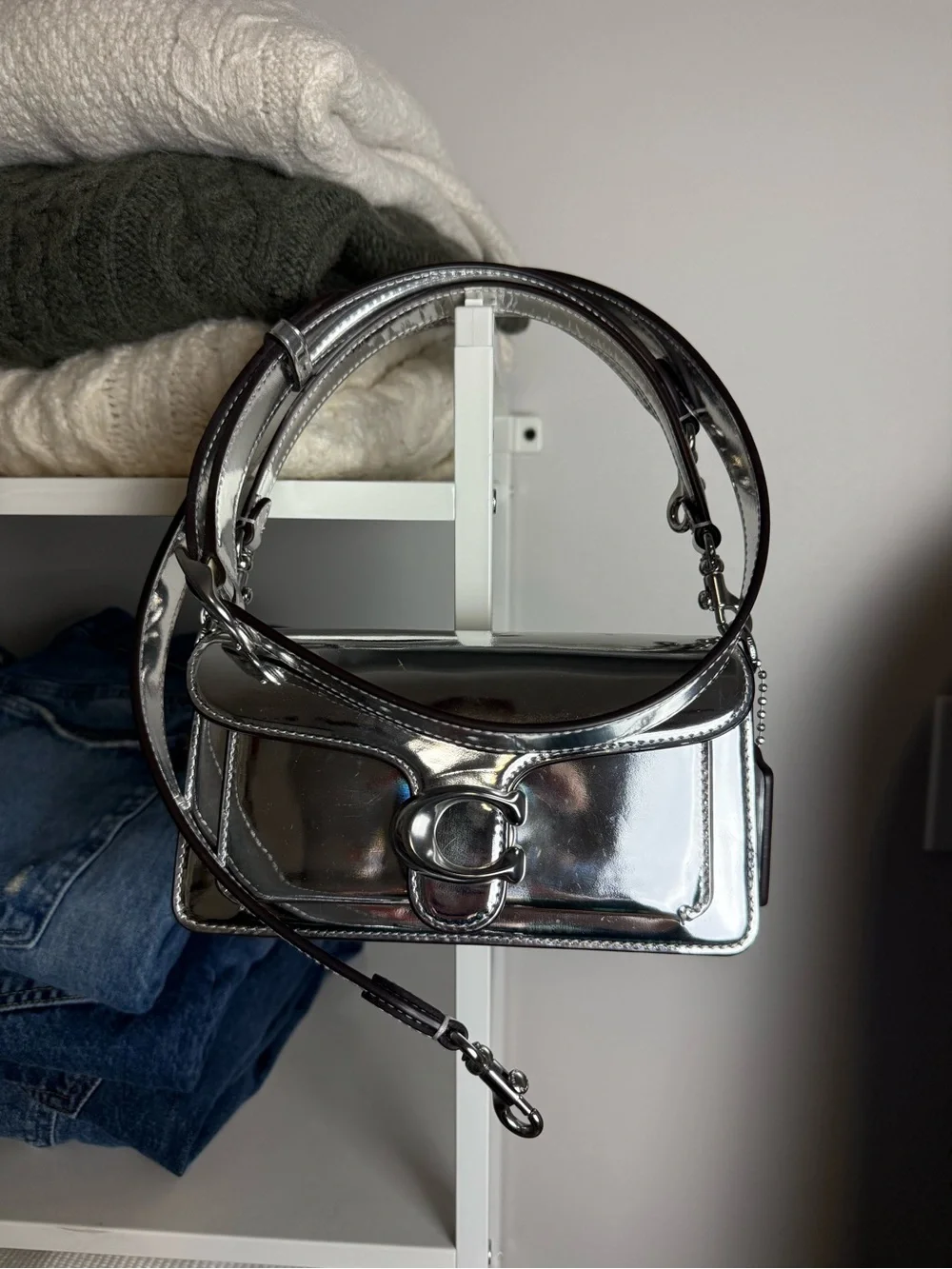 Coach Shine Collection Silver Mini Tabby Top Handle Crossbody Bag - Picture 3 of 9